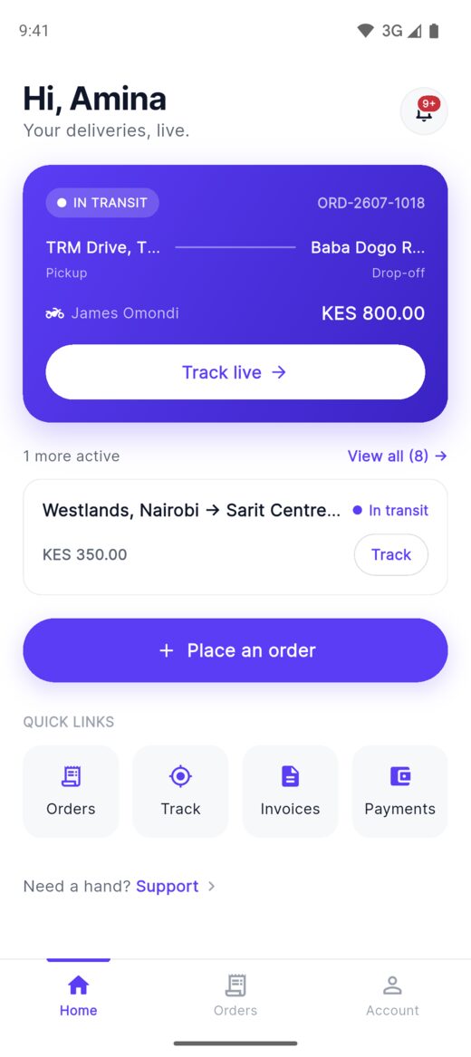 Customer app home