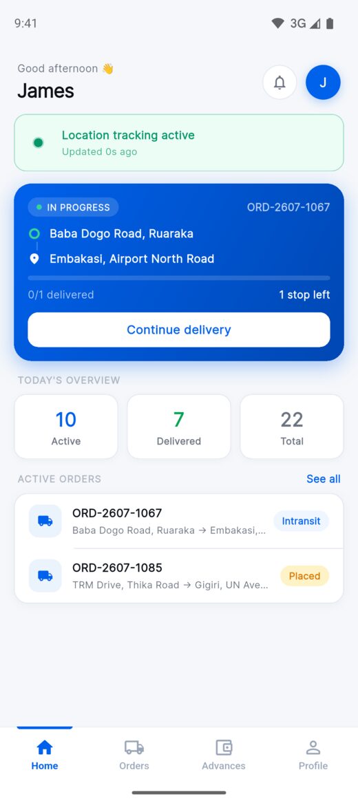 Driver app home