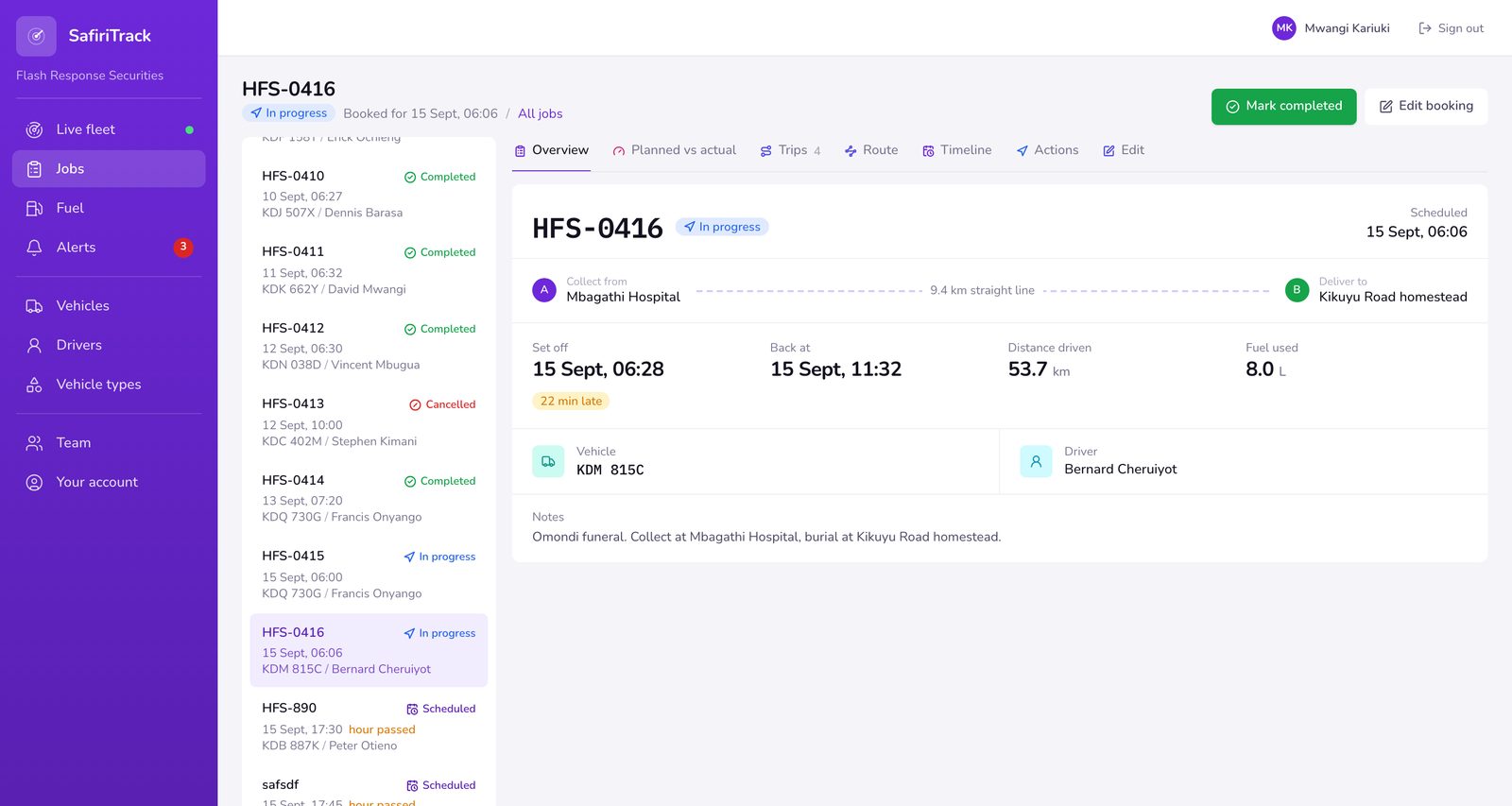 SafiriTrack job page